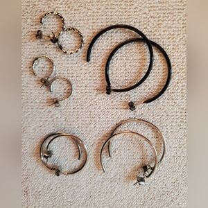Black and Silver Hoop Earrings Set